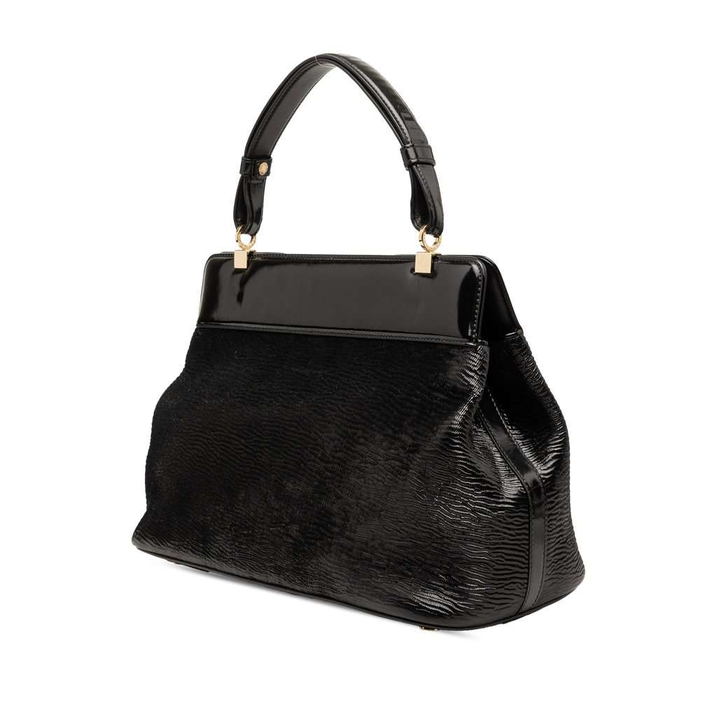Bvlgari Isabella Rossellini Wrinkled Patent Top Handle Bag Black Leather Very good condition - Back View