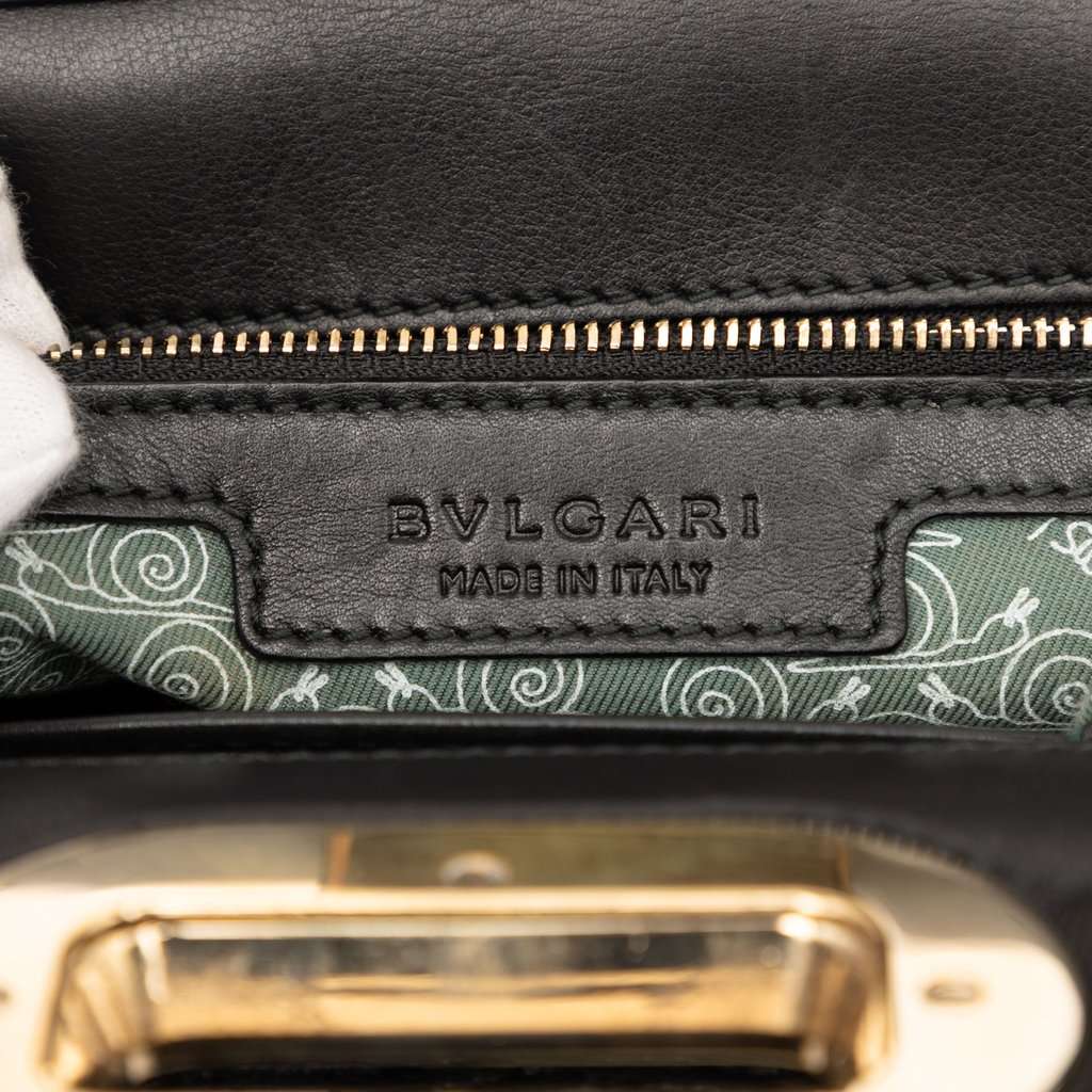 Bvlgari Isabella Rossellini Wrinkled Patent Top Handle Bag Black Leather Very good condition - Box View