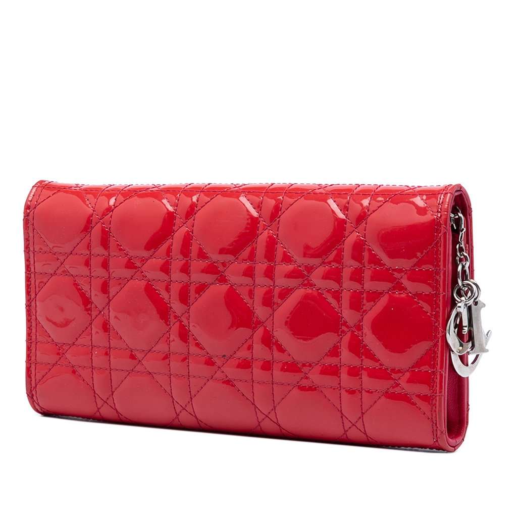 Dior Patent Cannage Lady Dior Wallet On Chain Pink Leather Very good condition - Back View
