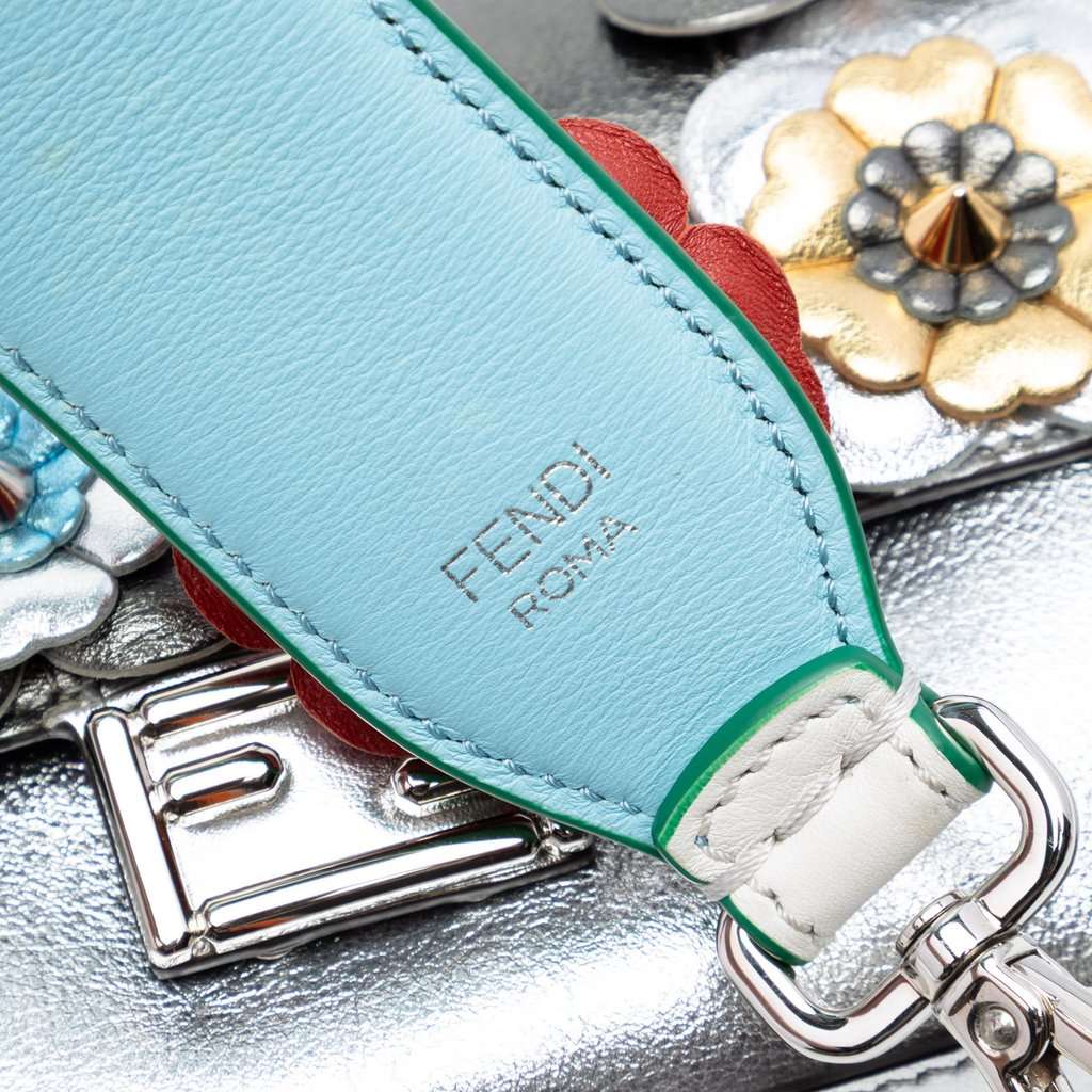 Fendi Micro Bicolor Metallic Leather Flowerland Double Baguette Satchel Silver Leather Very good condition - Box View