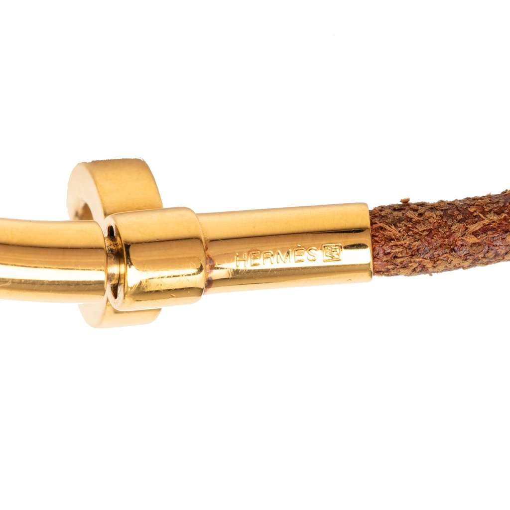 Hermès Leather and Gold Plated Kite Choker Necklace Brown Leather Very good condition - Back View