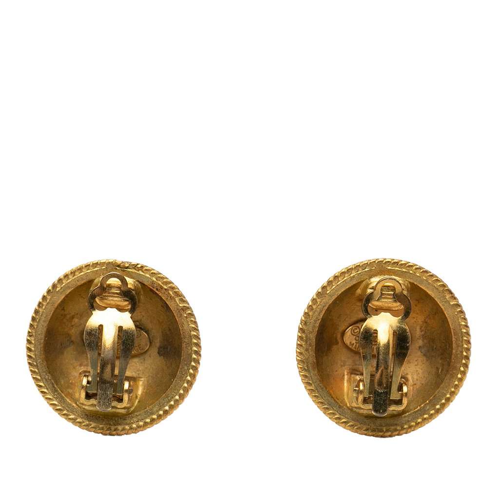 Chanel CC Gold Plated Round Clip On Earrings Gold Metal Very good condition - Back View