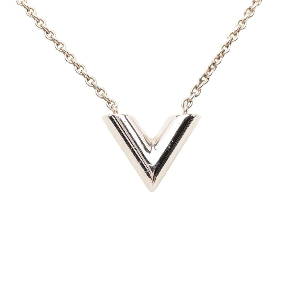 Louis Vuitton Brass Essential V Supple Necklace Silver Metal Very good - Inside View