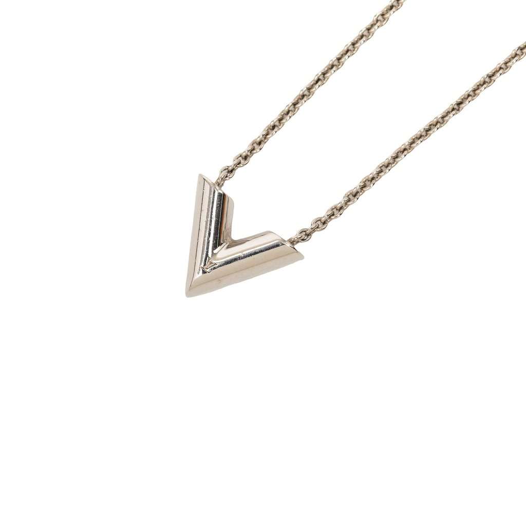 Louis Vuitton Brass Essential V Supple Necklace Silver Metal Very good - Model View