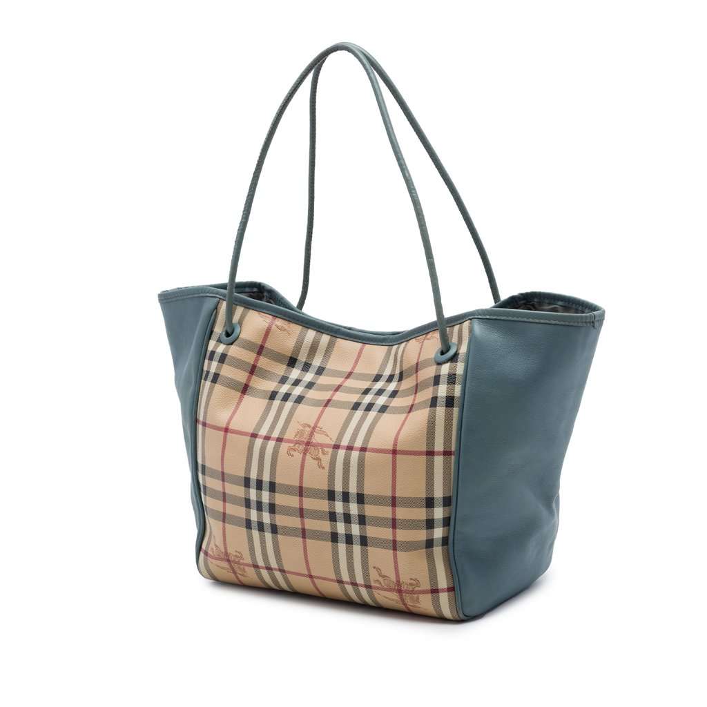 Burberry Small Haymarket Check Coated Canvas and Calfskin Canterbury Tote Beige Very good - Back View