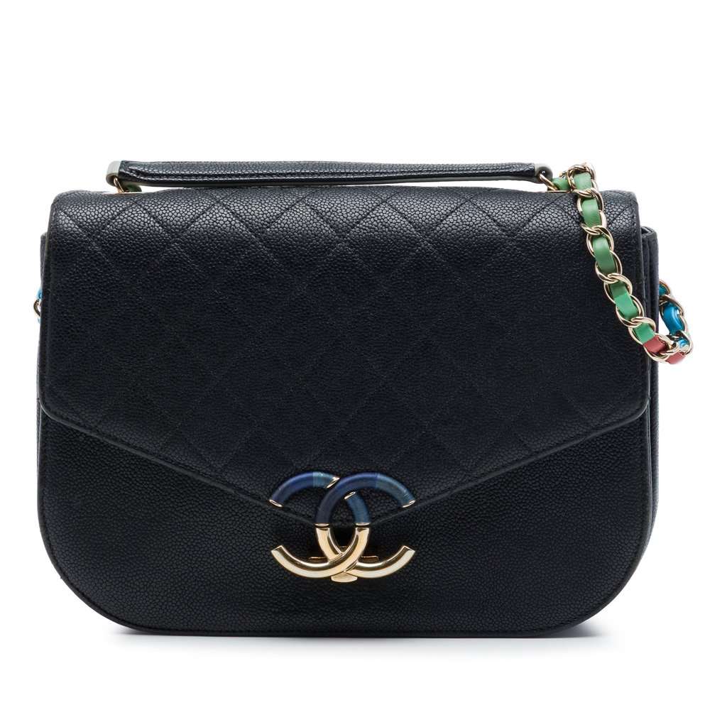 Chanel Paris Cuba Medium Quilted Caviar Thread Around Flap Black Leather Very good - Front View