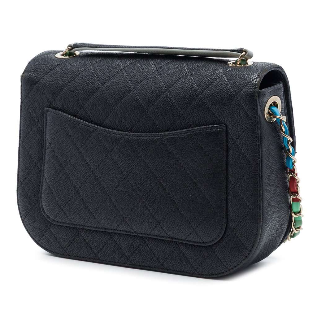 Chanel Paris Cuba Medium Quilted Caviar Thread Around Flap Black Leather Very good - Back View
