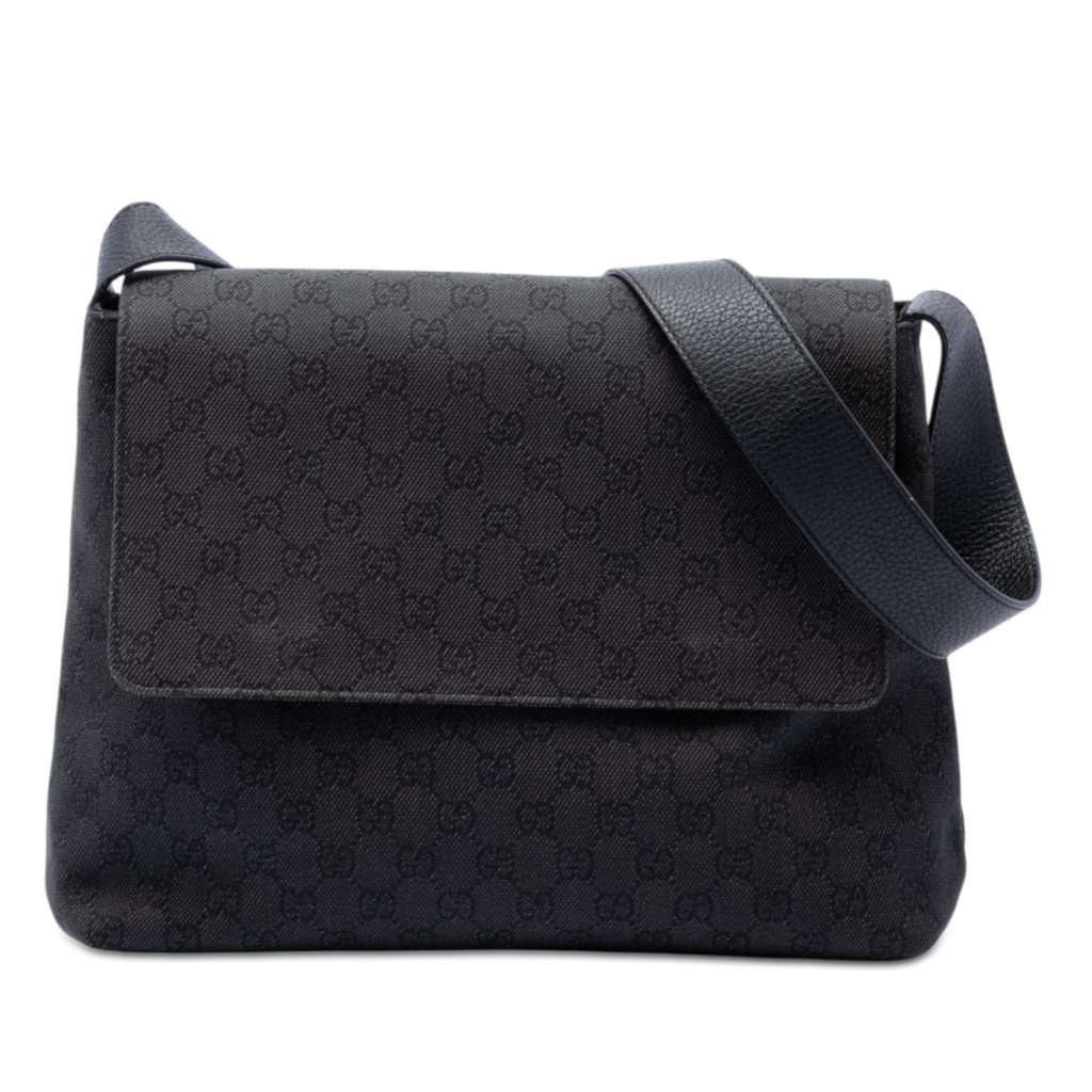 Gucci GG Denim Messenger Bag Black Very good condition - Front View