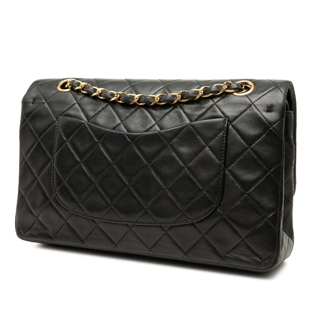 Chanel Medium Classic Lambskin Double Flap Black Leather Very good - Back View