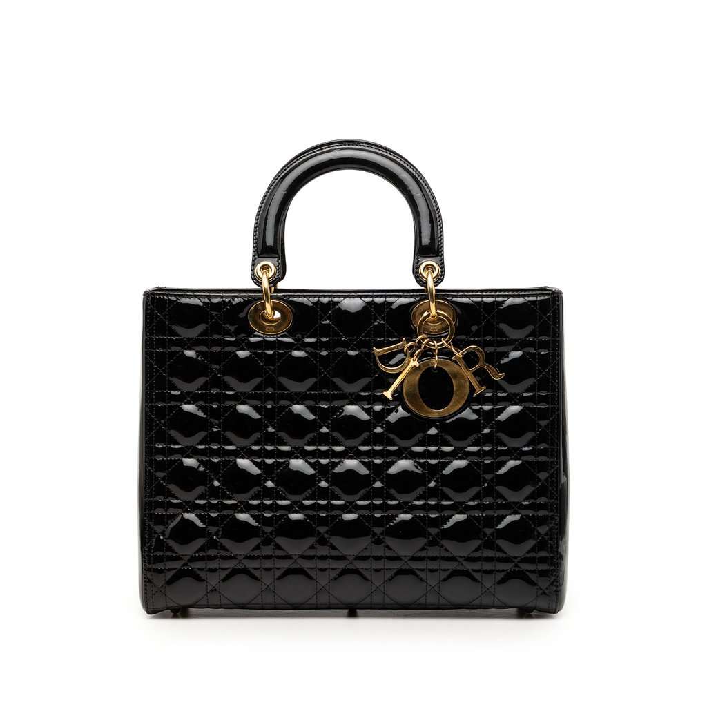 Dior Large Patent Cannage Lady Dior Black Leather Very good condition - Front View