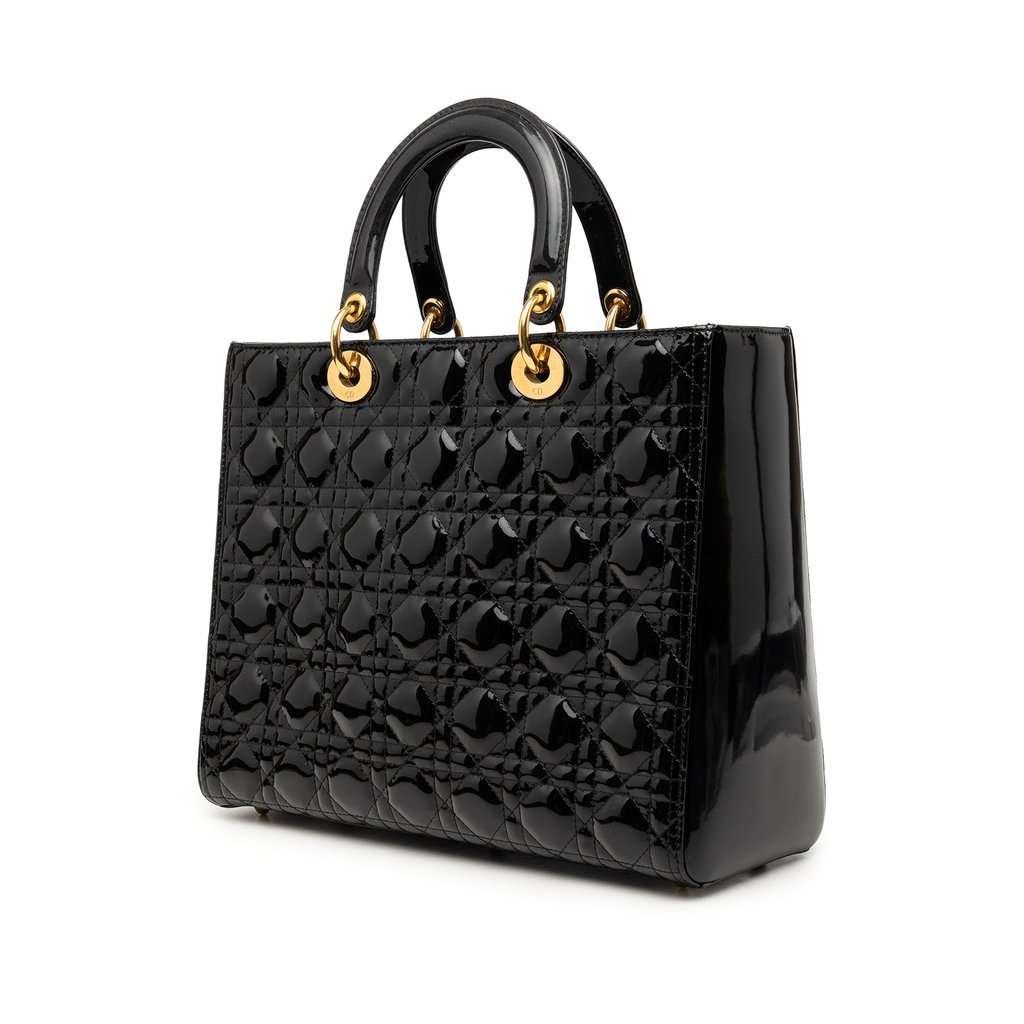 Dior Large Patent Cannage Lady Dior Black Leather Very good condition - Back View
