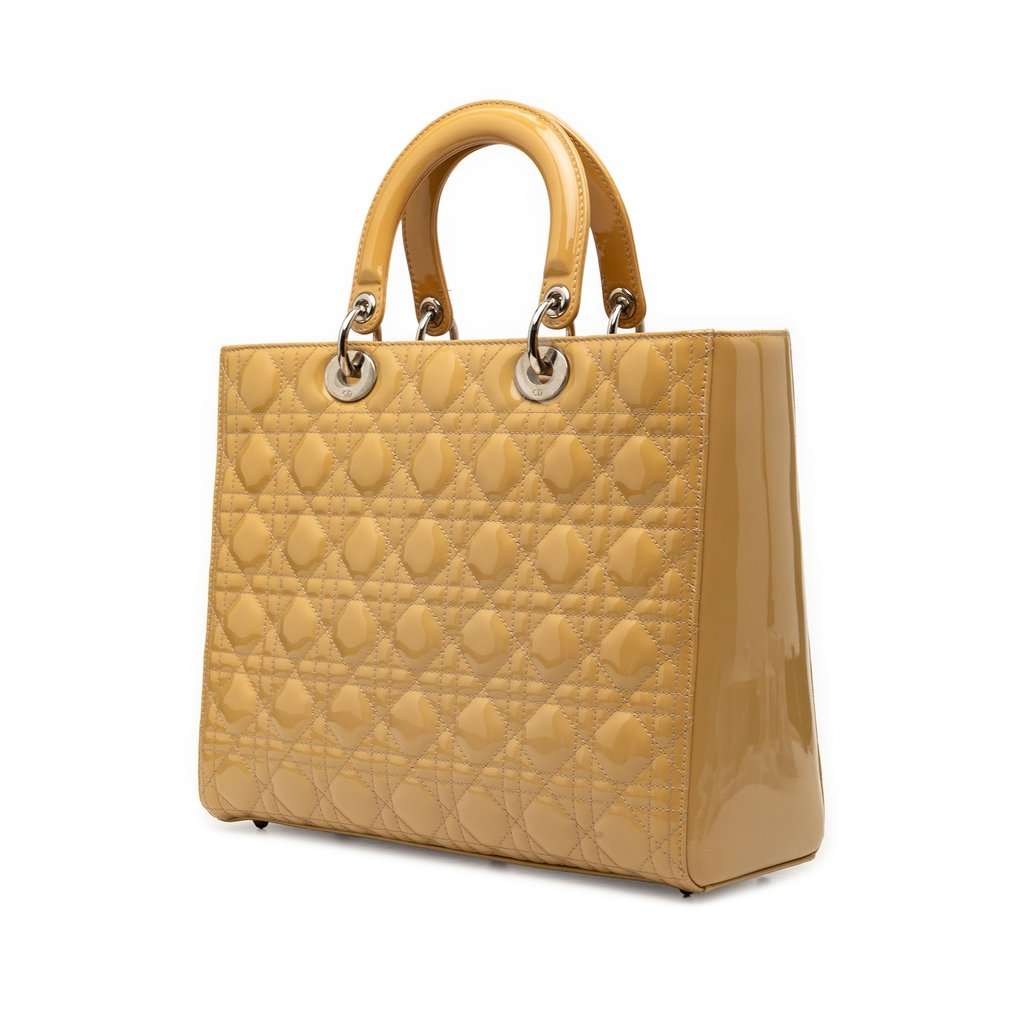 Dior Large Patent Cannage Lady Dior Beige Leather Very good condition - Back View