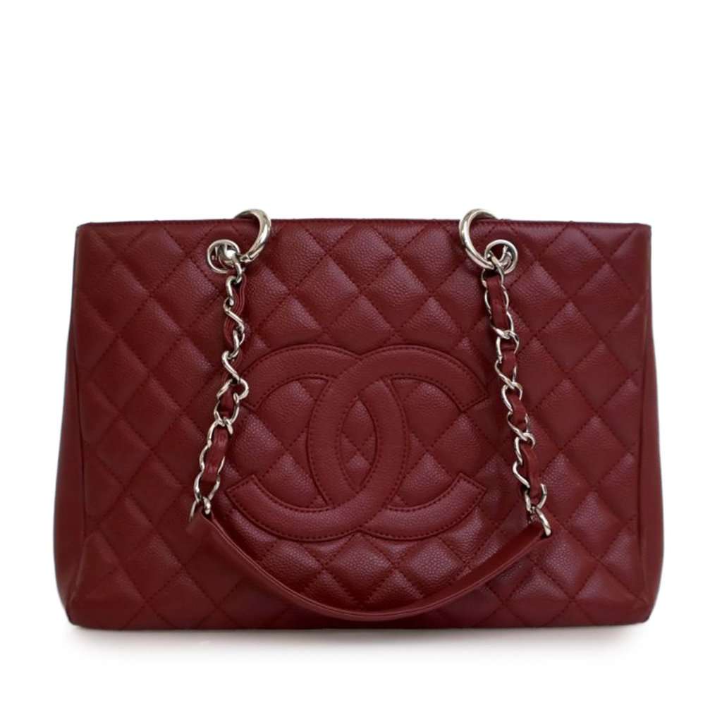 Chanel Caviar Grand Shopping Tote Red Leather Very good - Front View
