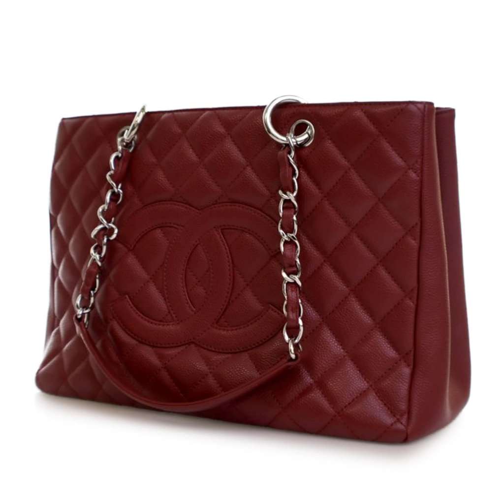 Chanel Caviar Grand Shopping Tote Red Leather Very good - Back View