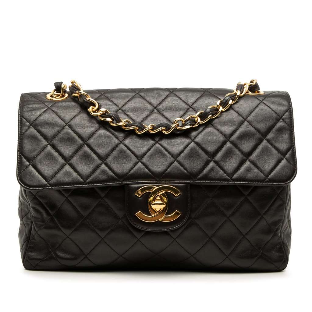 Chanel Jumbo XL Classic Lambskin Single Flap Black Leather Good condition - Front View