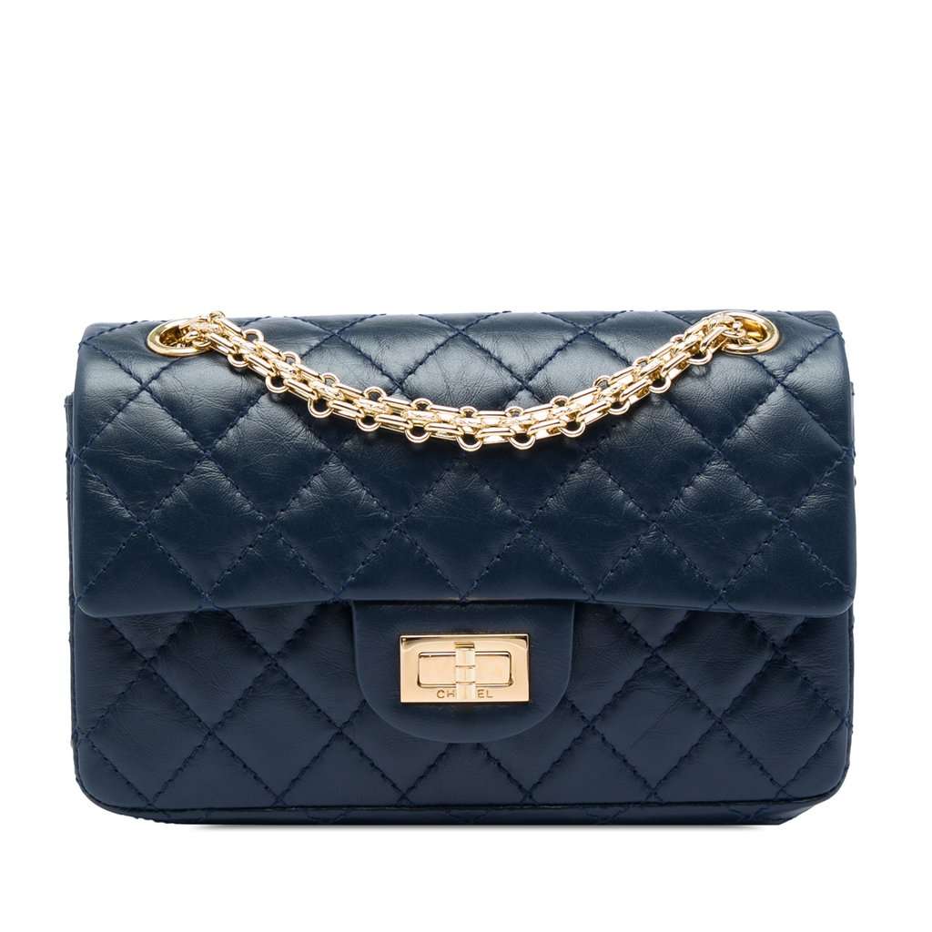 Chanel Quilted Aged Calfskin Reissue 2.55 Single Flap 224 Blue Leather Very good condition - Front View
