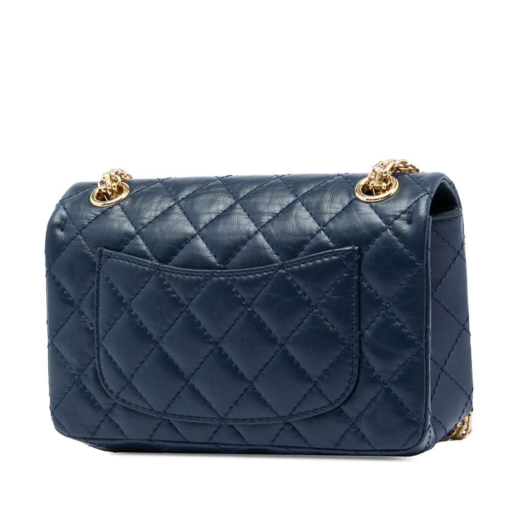 Chanel Quilted Aged Calfskin Reissue 2.55 Single Flap 224 Blue Leather Very good condition - Back View