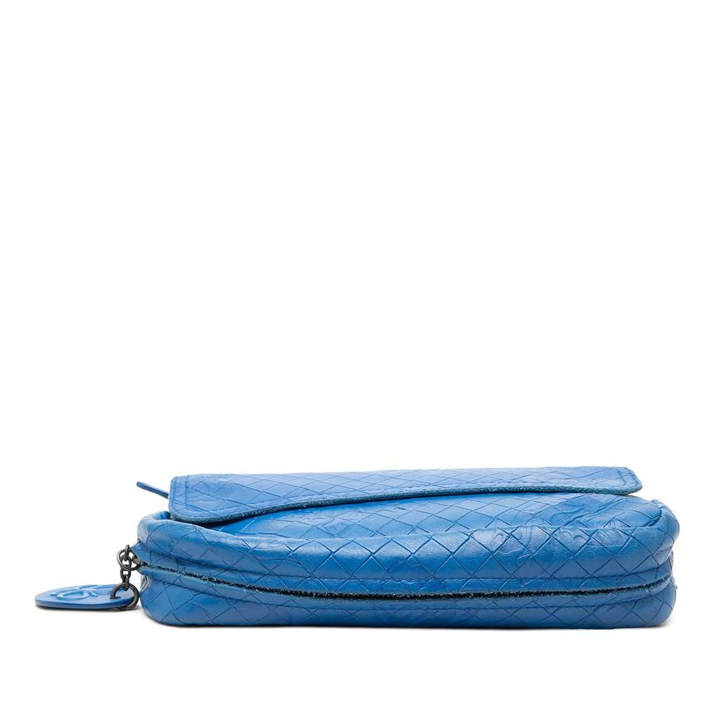 Bottega Veneta Small Calfskin Intrecciomirage Embossed Butterfly Chain Crossbody Blue Leather Very good - Inside View