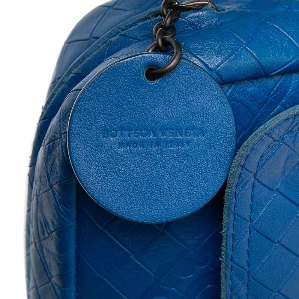 Bottega Veneta Small Calfskin Intrecciomirage Embossed Butterfly Chain Crossbody Blue Leather Very good - Box View