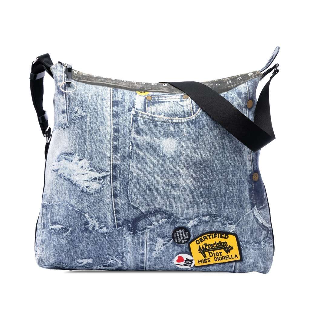 Dior Large Canvas Printed Denim Miss Diorella Messenger Bag Blue Very good - Front View