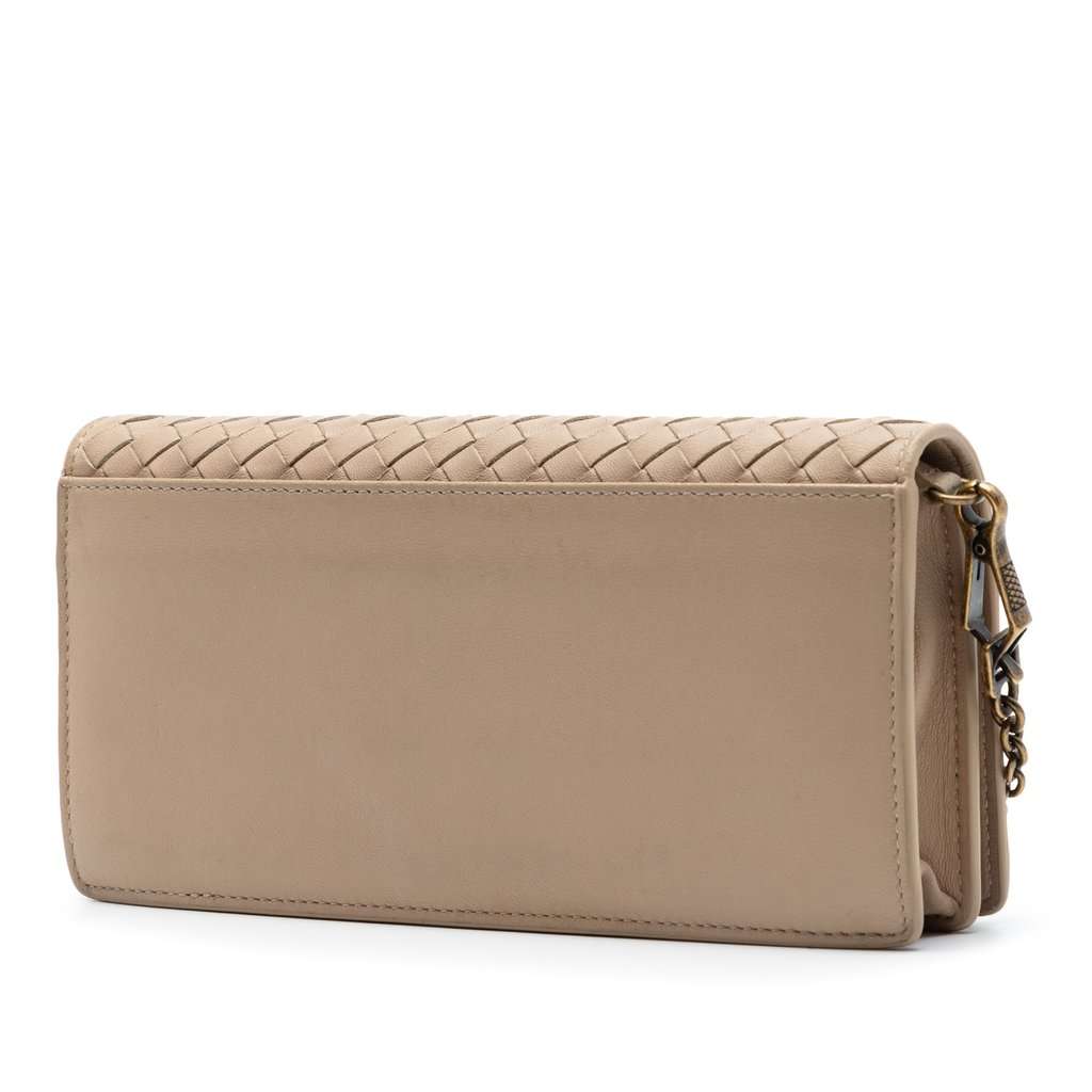 Bottega Veneta Nappa Intrecciato Wallet On Chain Brown Leather Very good condition - Back View