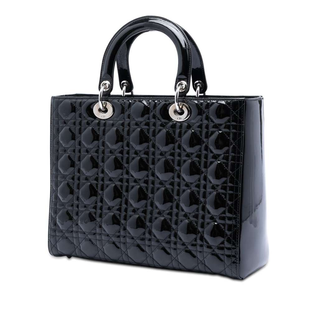 Dior Large Patent Cannage Lady Dior Black Leather Very good condition - Back View