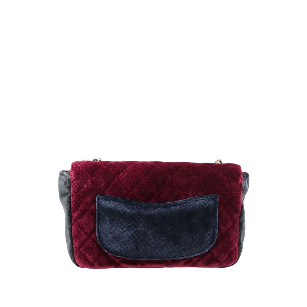 Chanel Paris Cosmopolite Small Tricolor Quilted Velvet Private Affair Camellia Flap Red Very good - Back View