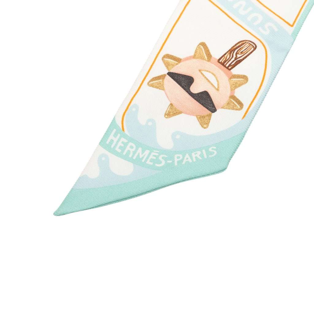 Hermès Funny Ice Cream Silk Twilly Scarf Blue Very good - Back View