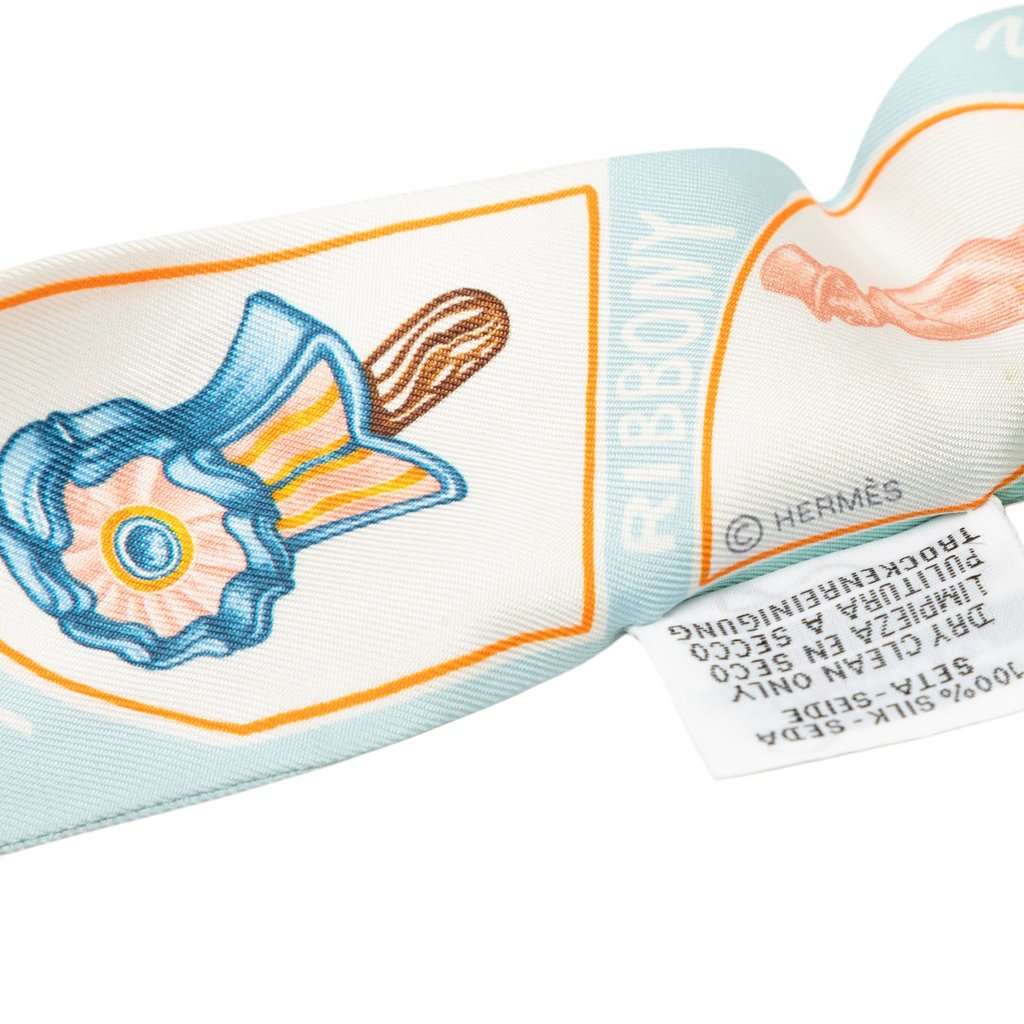 Hermès Funny Ice Cream Silk Twilly Scarf Blue Very good - Model View