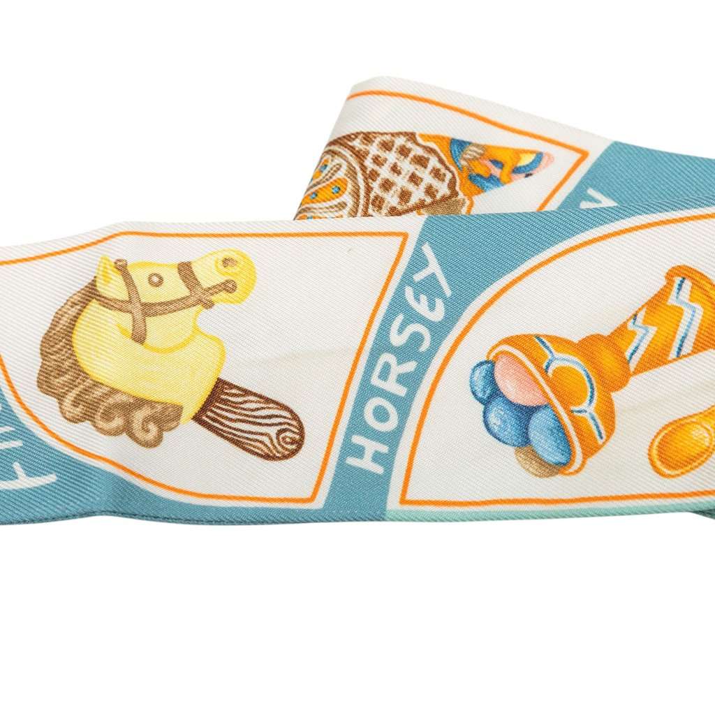 Hermès Funny Ice Cream Silk Twilly Scarf Blue Very good - Box View