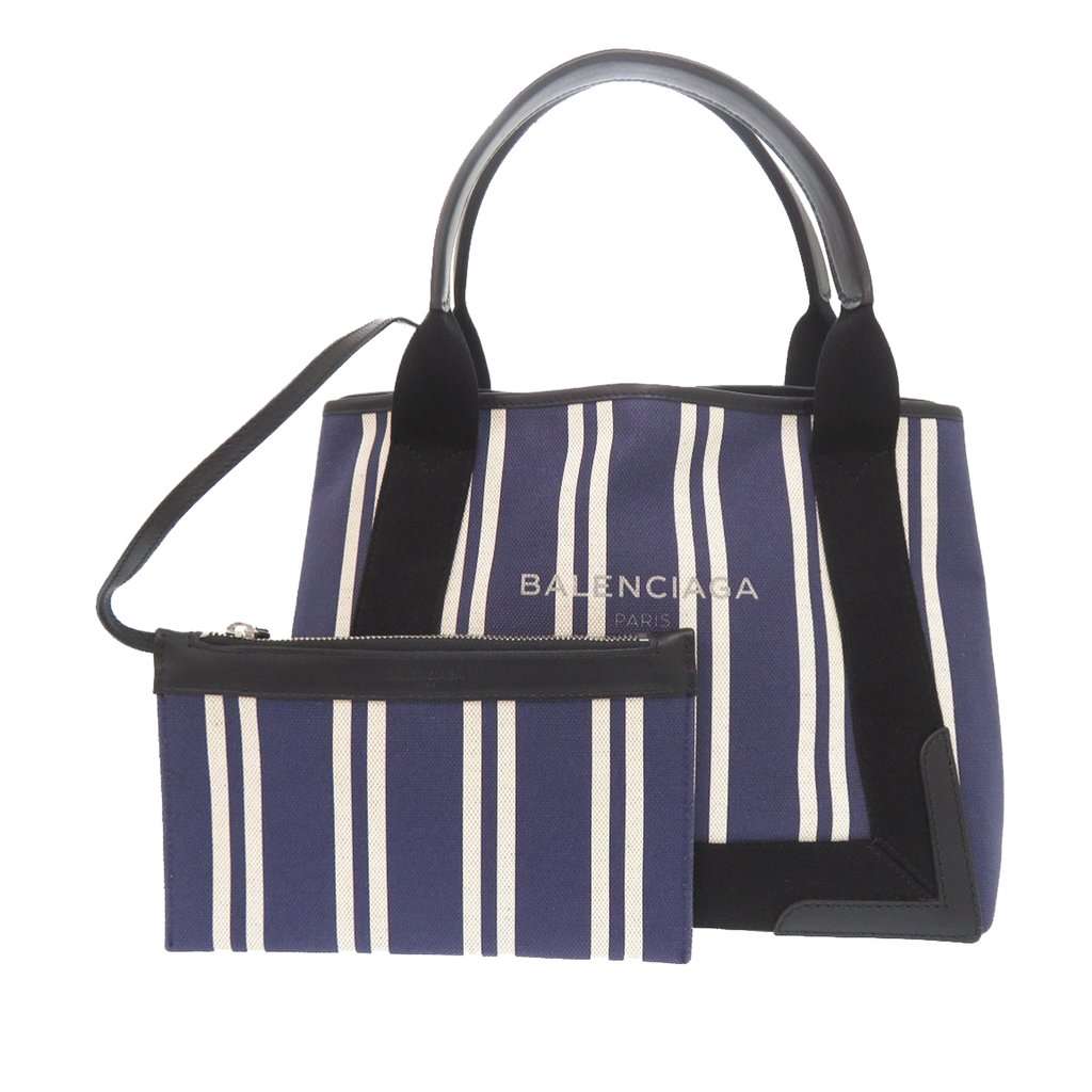 Balenciaga Canvas Striped Navy Cabas S Blue Very good condition - Front View