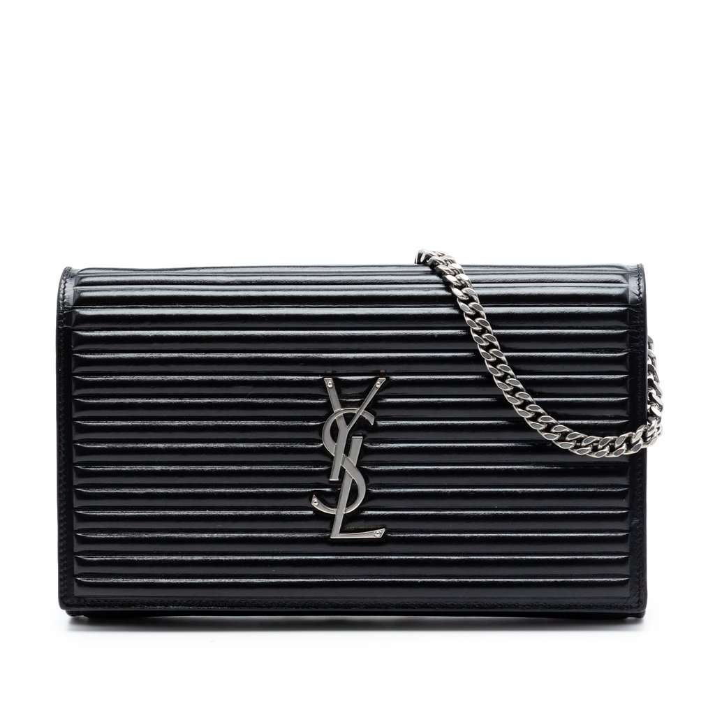 Saint Laurent Medium Horizontal Quilted Calfskin Monogram Kate Crossbody Black Leather Very good condition - Front View