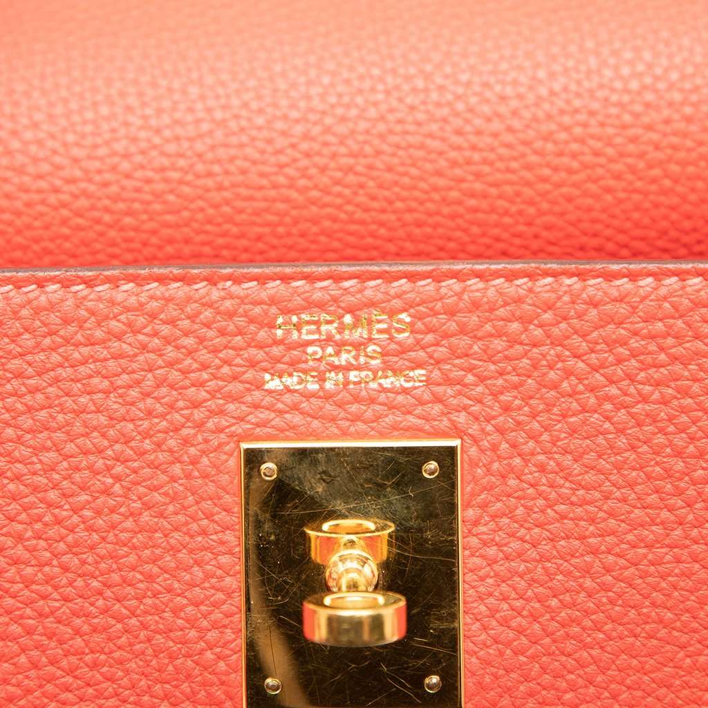 Hermès Clemence Kelly II Retourne 35 Orange Leather Very good condition - Box View