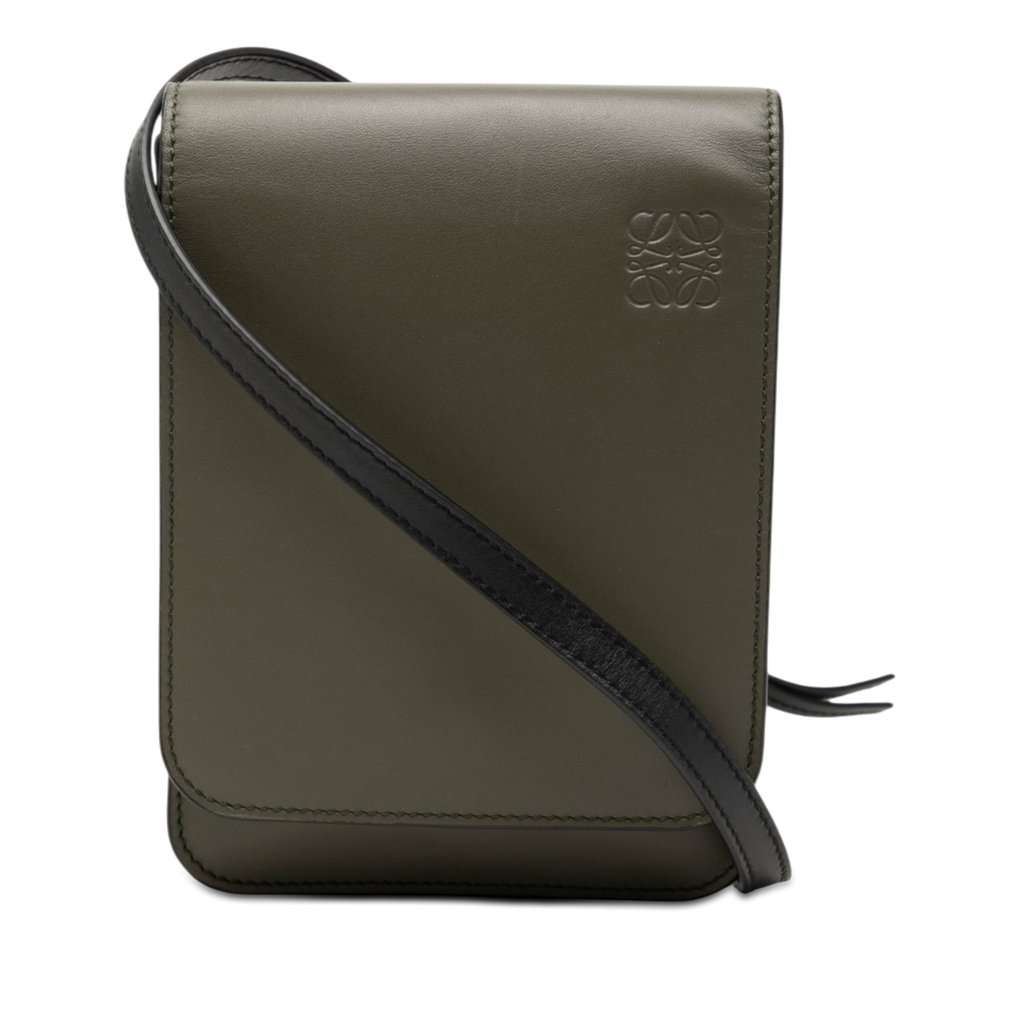 LOEWE Bicolor Leather Anagram Gusset Flat Crossbody Green Leather Very good - Front View