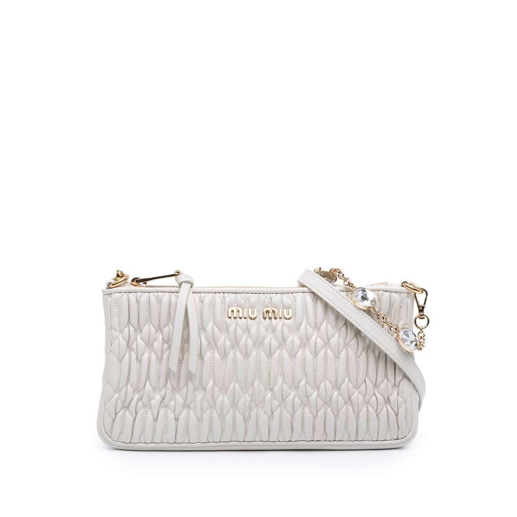 Miu Miu Matelasse Nappa Crystal Chain Satchel White Leather Very good - Front View