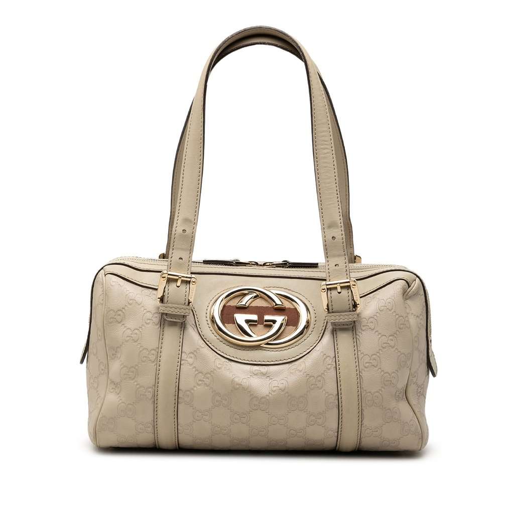 Gucci Guccissima Web Britt Boston Bag Brown Leather Very good - Front View