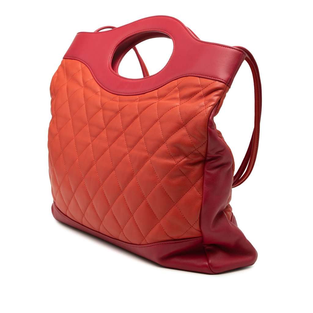 Chanel Large Quilted Lambskin 31 Shopping Bag Orange Leather Very good condition - Back View
