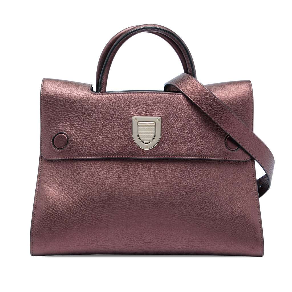 Dior Medium Metallic Grained Calfskin Diorever Satchel Red Leather Very good - Front View