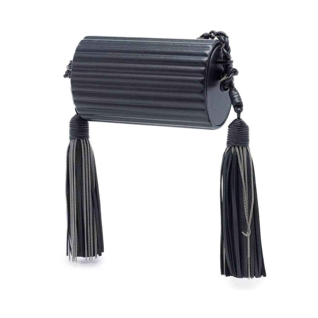Saint Laurent Ribbed Acrylic Lambskin Fringe Monogram Monochrome Opium Box Bag Black Plastic Very good - Back View