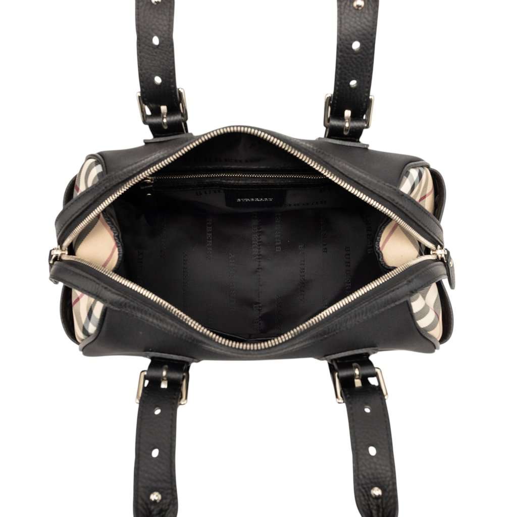 Burberry Nova Check Trimmed Nylon Handbag Black Very good condition - Model View