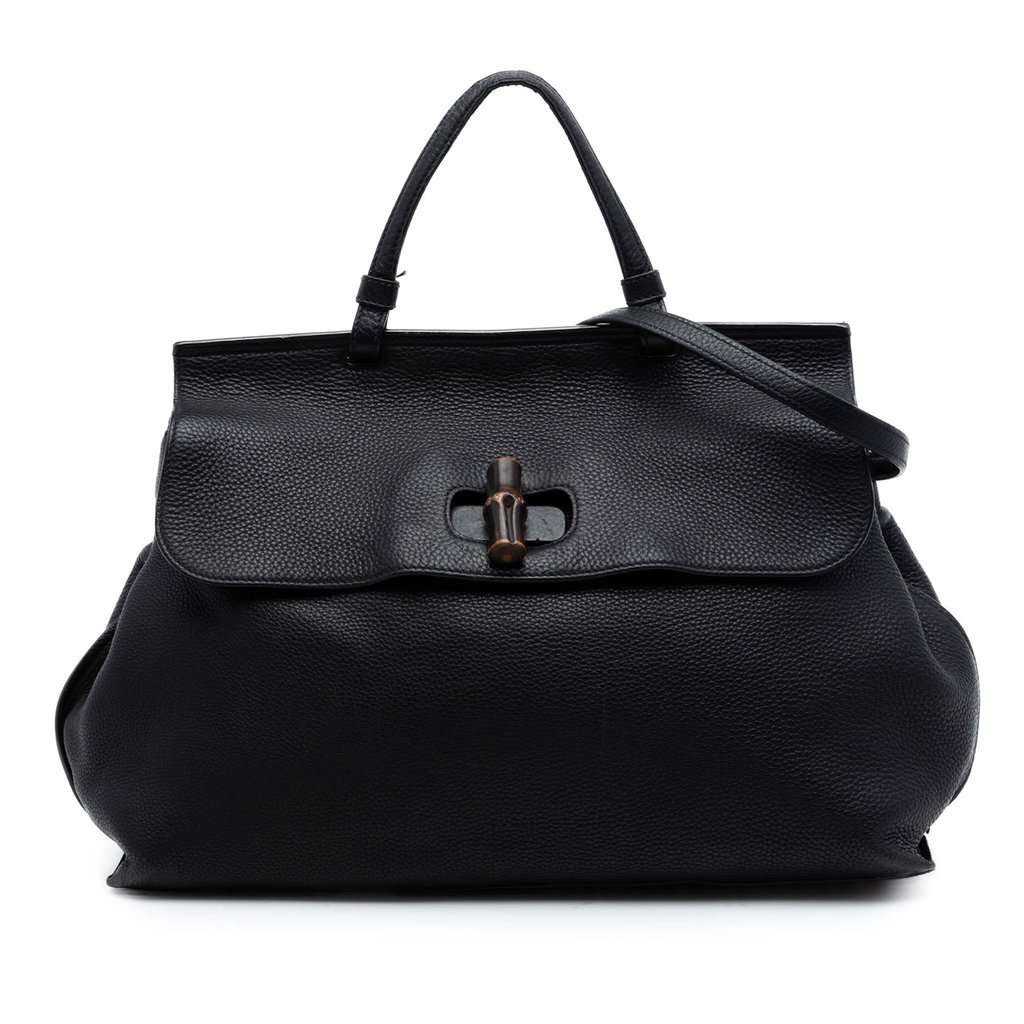 Gucci Large Calfskin Bamboo Daily Satchel Black Leather Very good - Front View