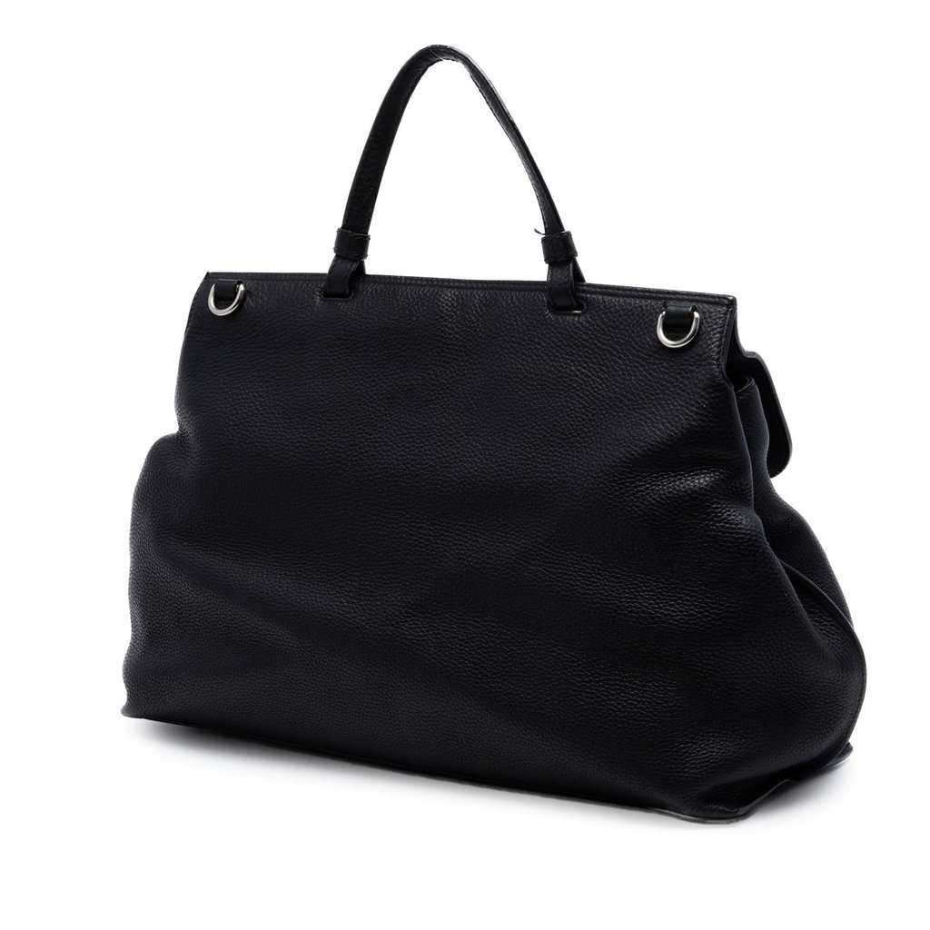 Gucci Large Calfskin Bamboo Daily Satchel Black Leather Very good - Back View