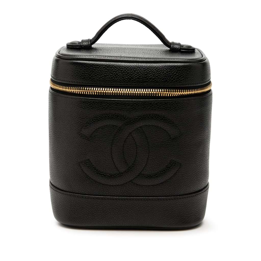 Chanel CC Caviar Vanity Bag Black Leather Very good condition - Front View