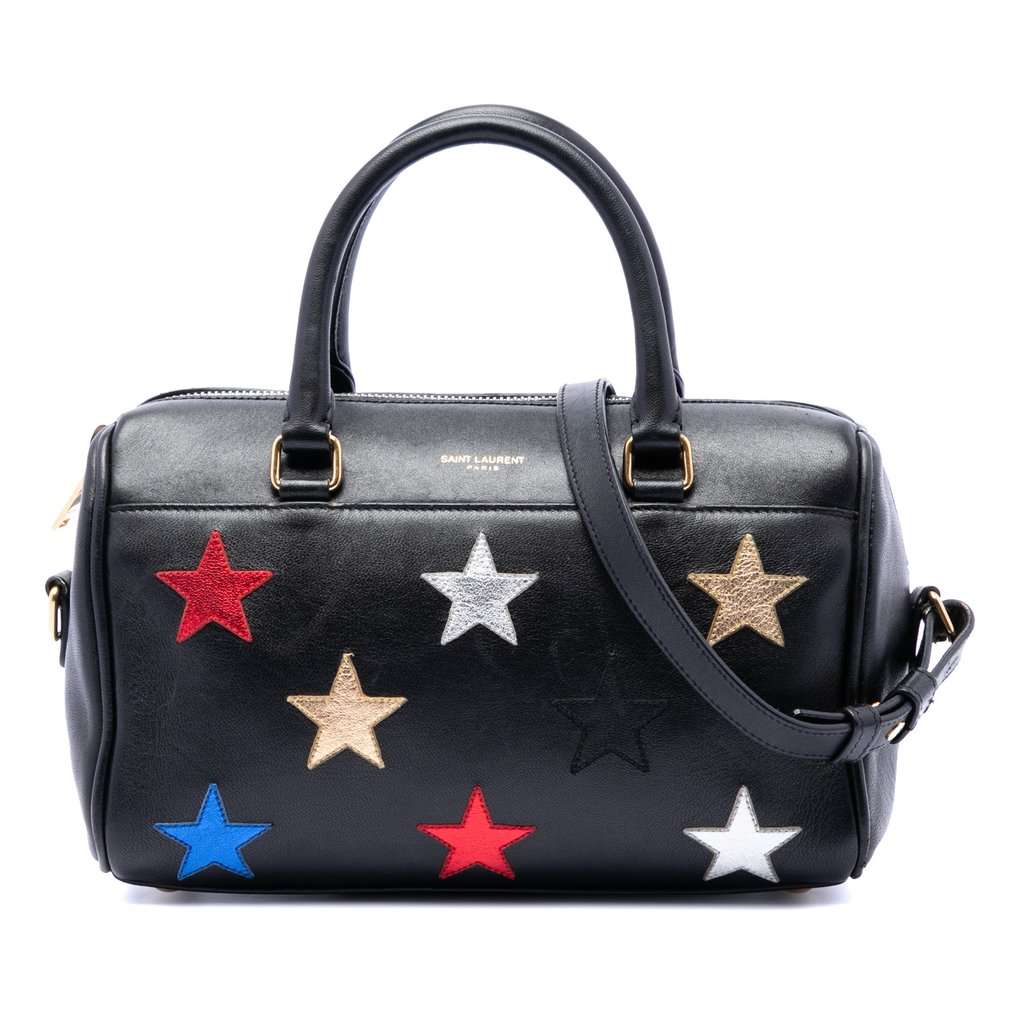 Saint Laurent Baby Leather Star Patchwork Classic Duffle Satchel Black Leather Very good - Front View