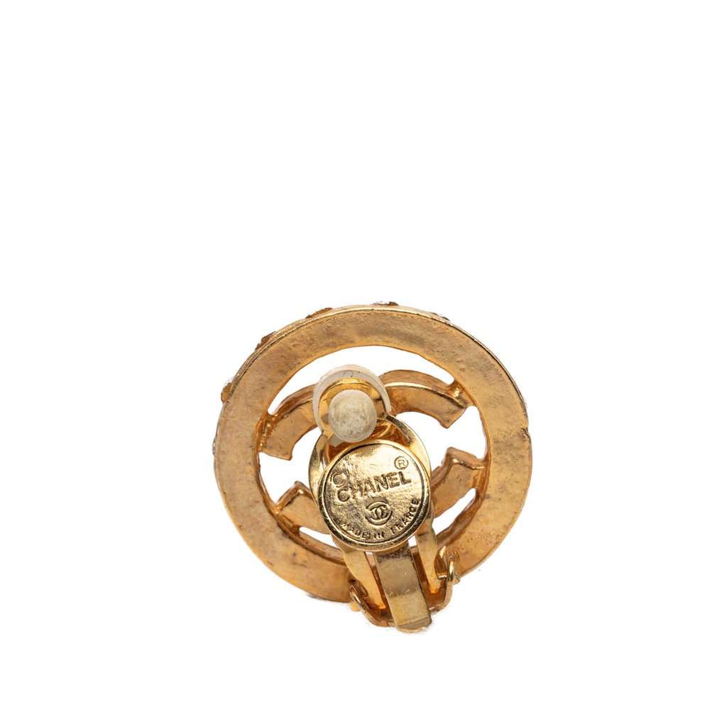 Chanel CC Gold Plated Strass Round Clip On Earrings Gold Metal Very good condition - Inside View
