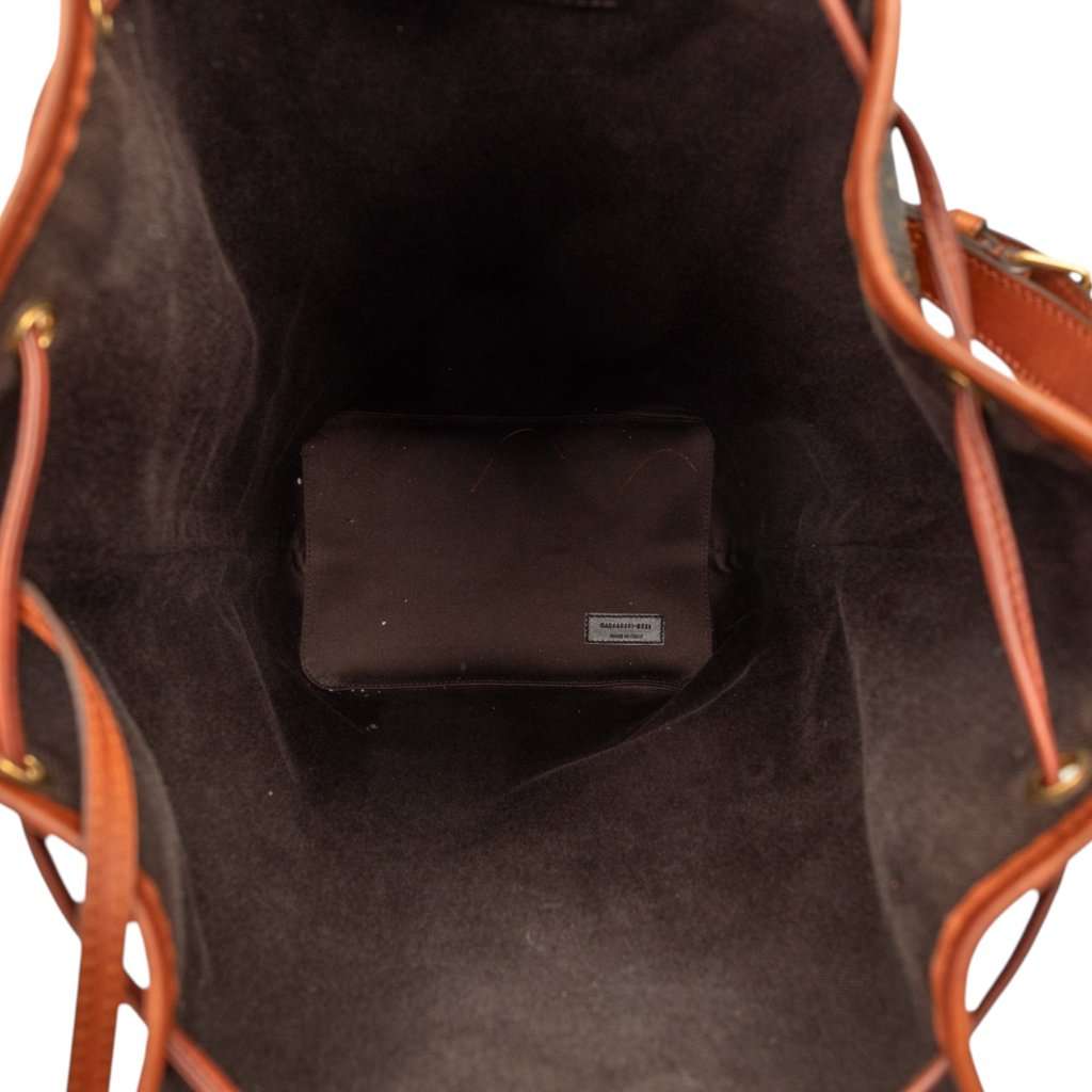 Saint Laurent Le Monogramme Coated Canvas Long Bucket Bag Brown Very good - Model View