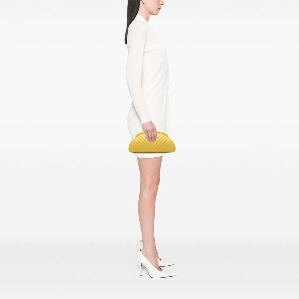Chanel Chevron Lambskin Kisslock Clutch Yellow Leather Very good condition - Box View