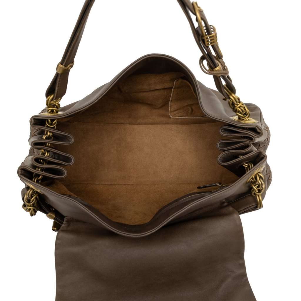 Bottega Veneta Intrecciato Trimmed Nappa Napoli Handbag Brown Leather Very good - Model View