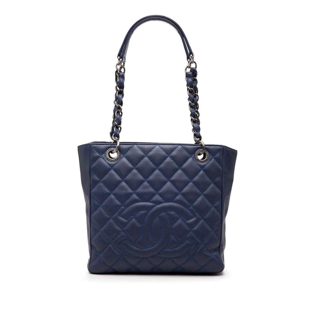 Chanel Caviar Petite Shopping Tote Blue Leather Very good condition - Front View