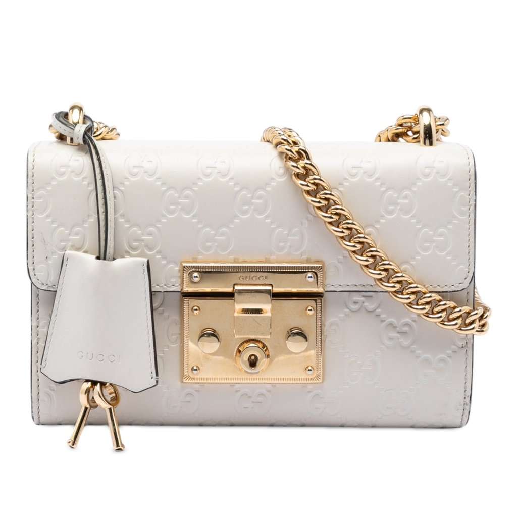 Gucci Small Guccissima Padlock Crossbody White Leather Very good - Front View